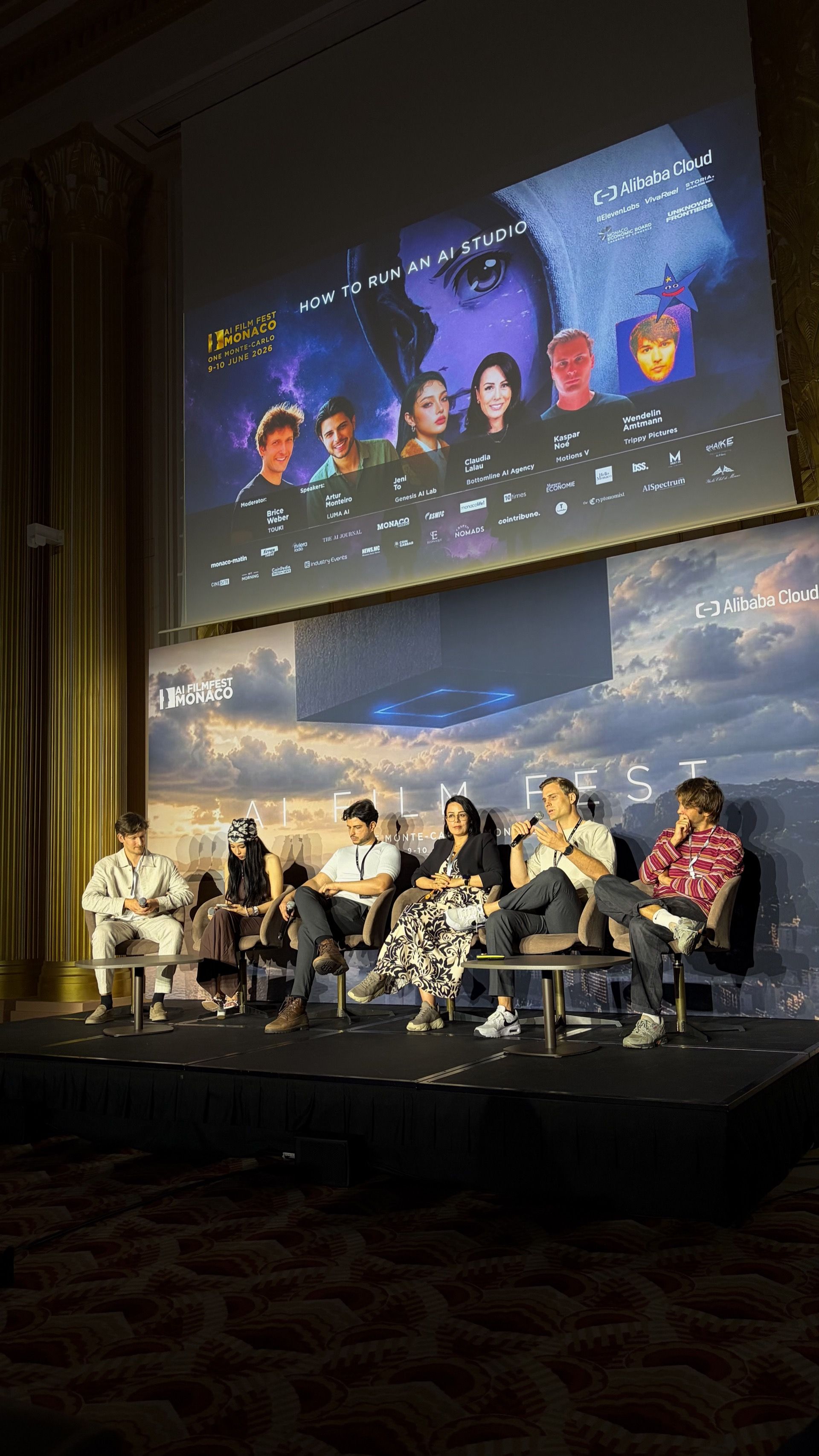 Kaspar Noé with fellow panelists at AI Film Fest Monaco 2026